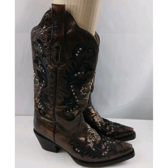 CORRAL Bronze Leather Studded Distressed Western Cowboy Boots Rodeo Women's 7M - Picture 1 of 16